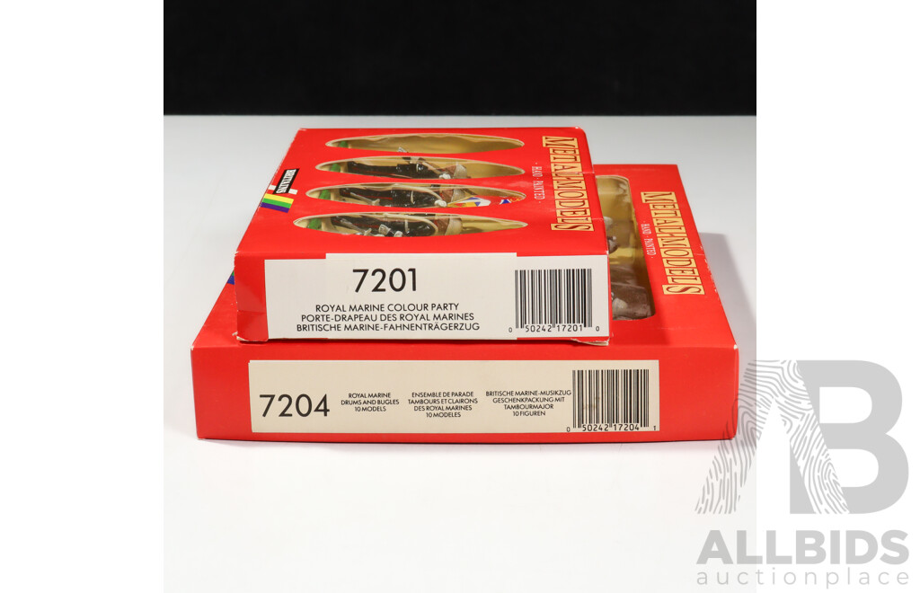 Two Boxed Britains Cast Metal Figures, Royal Marine Colour Party and Royal Marine Drum and Bugles, Made in England - 1:32 Scale