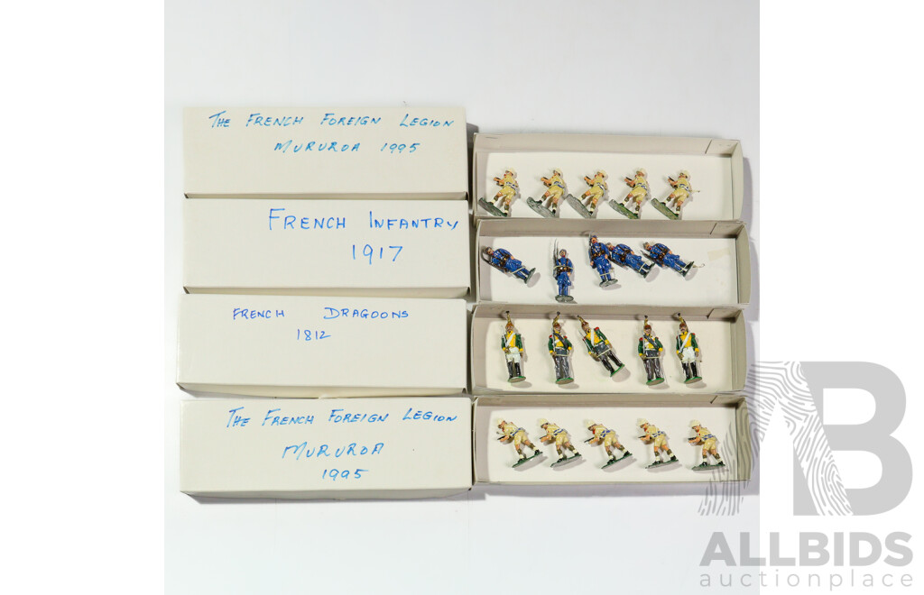 Vintage Cast Lead French Military Figures, 1995 Foreign Legion Mururoa, 1812 French Dragoons, 1917 French Infantry