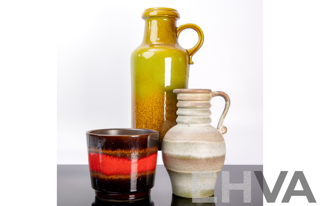 Collection of Three Glazed West German Pottery Pieces