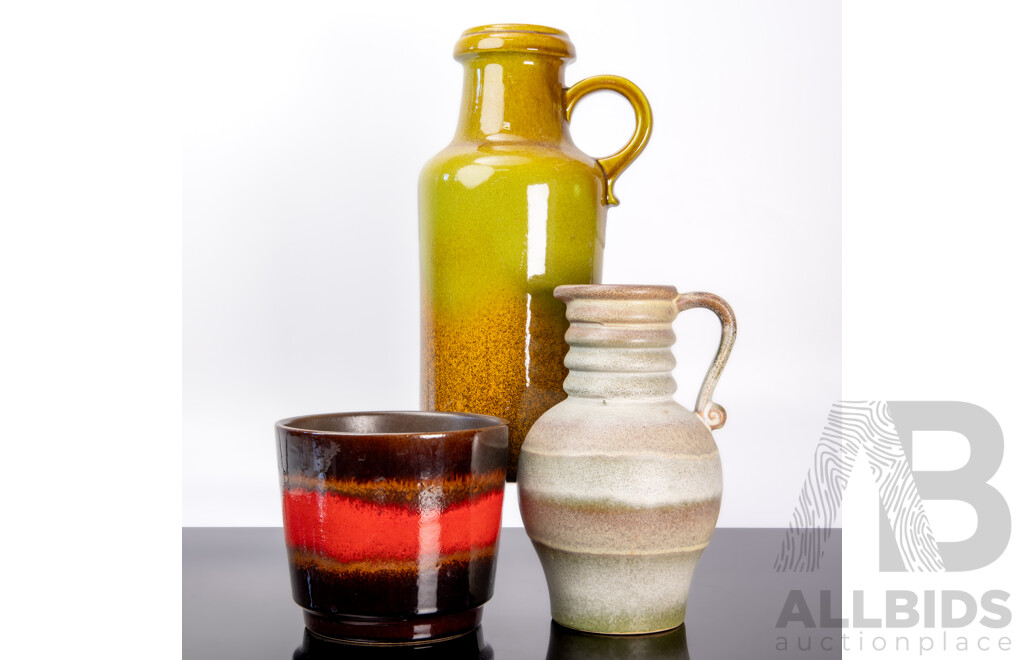Collection of Three Glazed West German Pottery Pieces