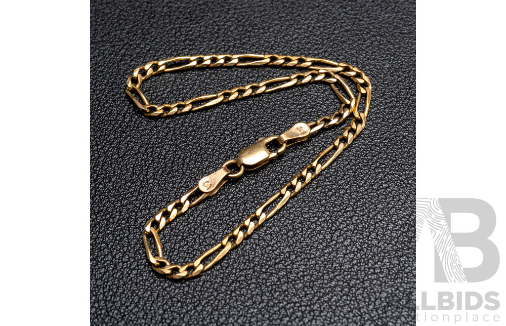 9ct Figaro 3+1 Bracelet, 20cm, 2.88 Grams
