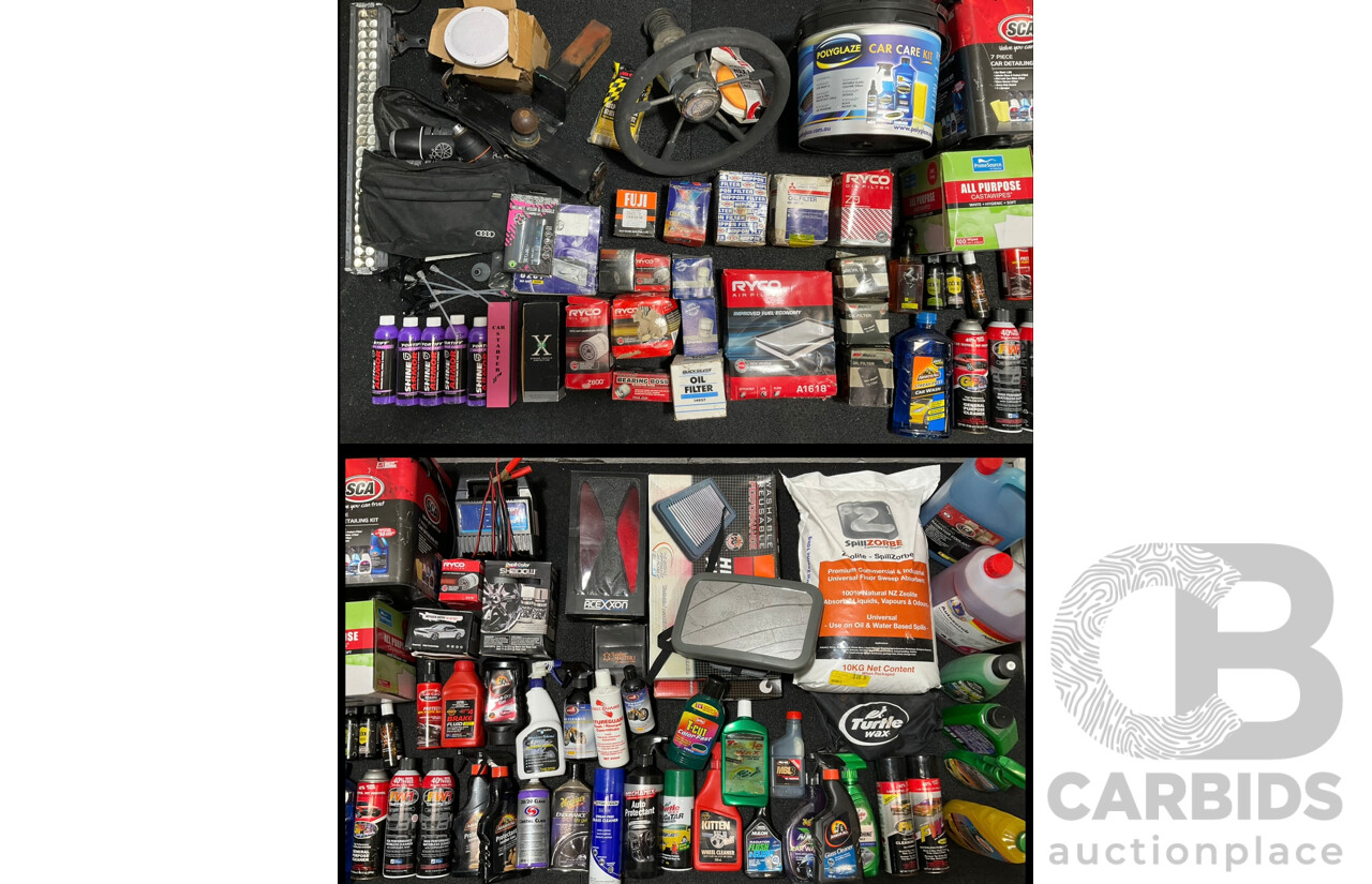 Assorted Car Detailing and Cleaning Produts and Other Automotive Parts