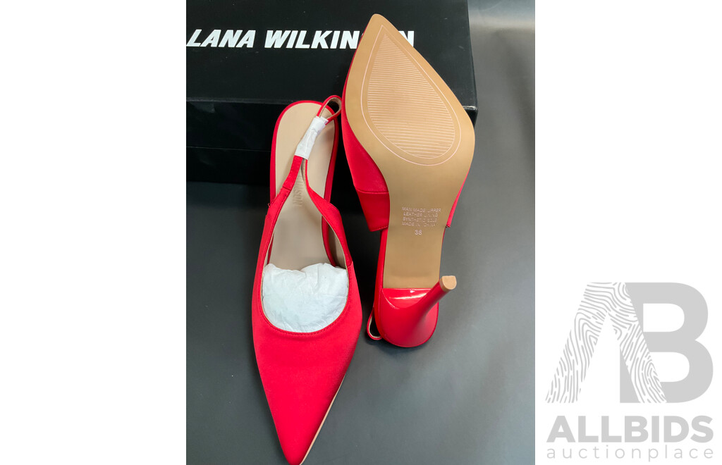LANA WILKINSON Red Satin Slingback Pumps, MIMCO Crossbody Bag, SYULI Hair Growth Oil, Temporary Eye Tightener and BYS Blush - Lot of 6