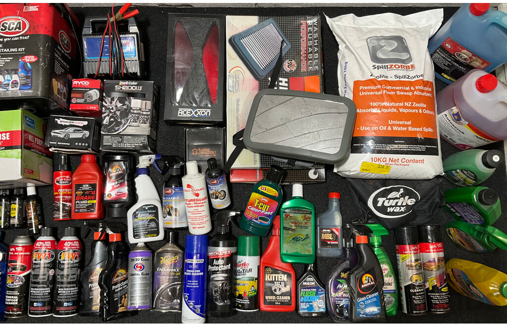 Assorted Car Detailing and Cleaning Produts and Other Automotive Parts