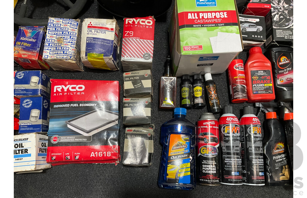 Assorted Car Detailing and Cleaning Produts and Other Automotive Parts