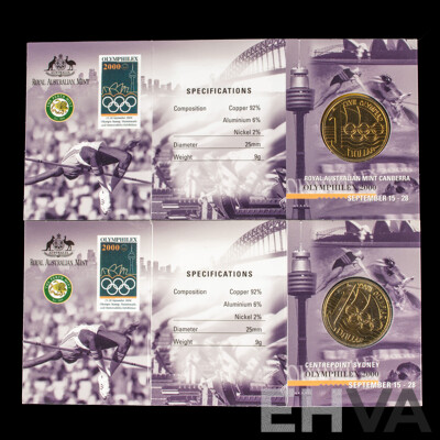 Two Australian 2000 Sydney Olympics $1 Coins. Mint Marked S and C.