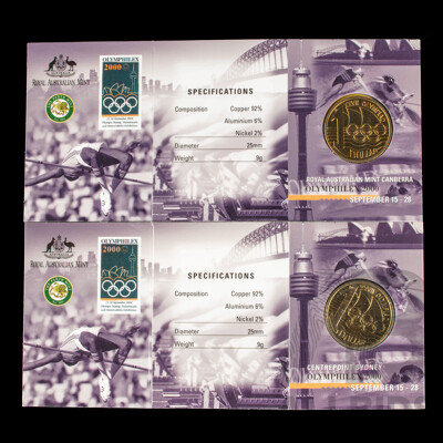 Two Australian 2000 Sydney Olympics $1 Coins. Mint Marked S and C.