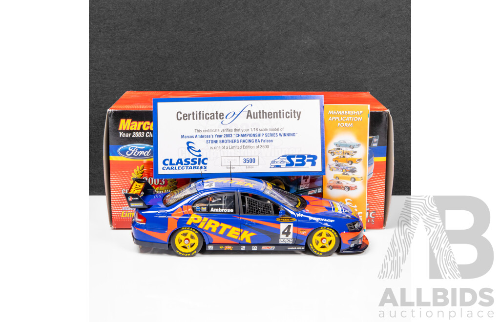 Classic Carlectables 2003 Ford BA Falcon V8 Supercar Championship Winner Ambrose Pirtek #4 1295/3500 1:18 Scale Model Car