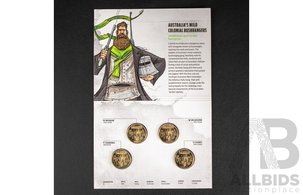 Australian RAM 2019 Four UNC Privy Mark One Dollar Coin Set, the Bold, the Bad and the Ugly, 2020  Four UNC Privy Mark One Dollar Coin Set, Eureka! 2020two Dollar Coin, ICC Women's T20 World Cup, United Kingdom 1981 Crown, Charles and Diana