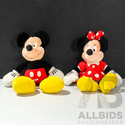 Vintage Stuffed Mickey and Minnie Mouse Figures Circa 2000