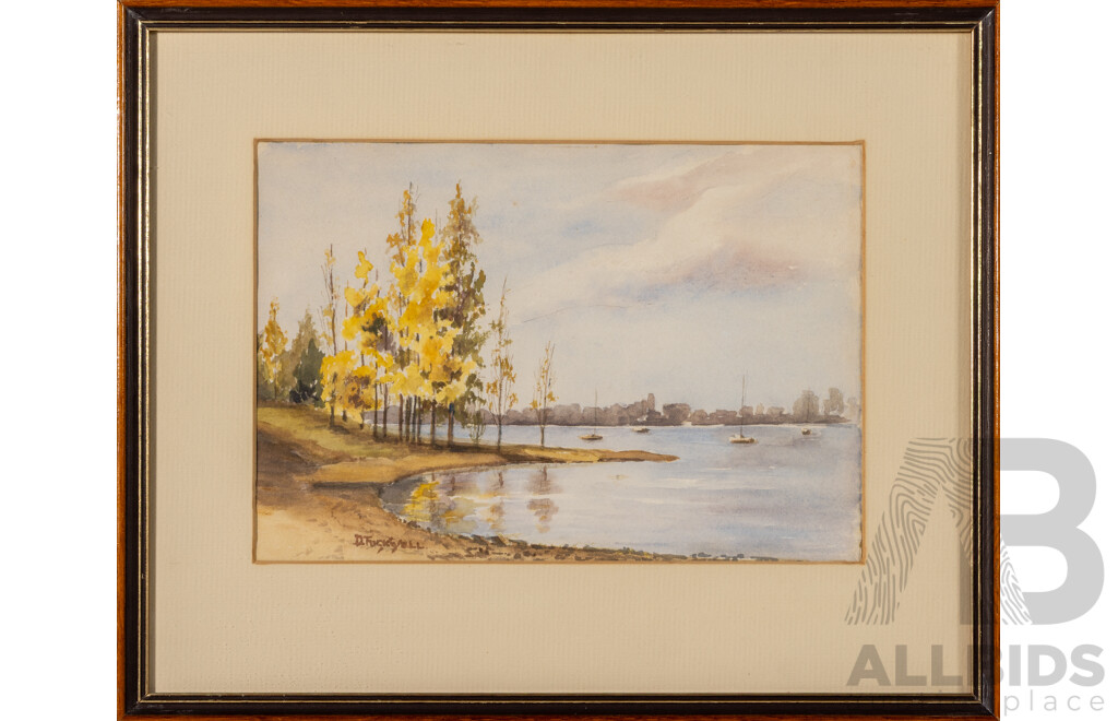 Dorothy Tuckwell, (20th Century, Australian), Lotus Bay, Canberra, Wonderful Original Vintage Watercolour, 33 x 40 cm (frame)