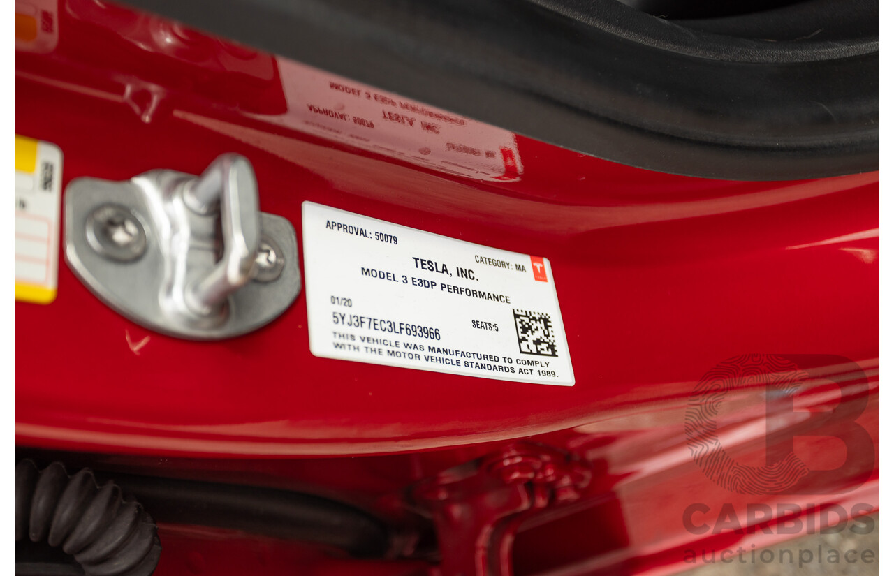 01/2020 Tesla Model 3 Performance (AWD) Dual Motor 4d Sedan Red - Dedicated Electric EV 335kw