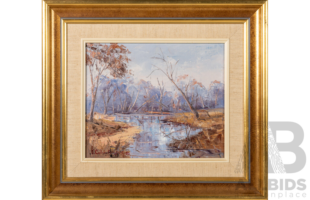 J. Colin Angus, (20th Century, Australian, 1907-2002), The Ovens River (1982), Beautiful Original Oil on Canvas Board, 42 x 47 cm (frame)