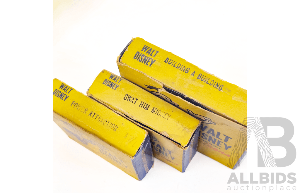 Collection of Three Early Walt Disney 8mm Cartoon Films, Including 'Building a Building' (1933)
