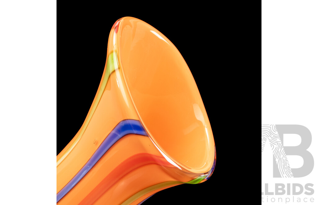 Pair of Large Matched Orange Art Glass Glass Vases