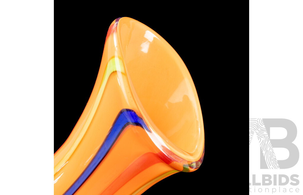 Pair of Large Matched Orange Art Glass Glass Vases