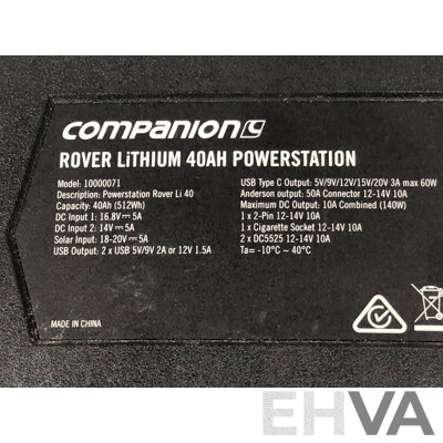 Companion Rover 40Ah Lithium Power Station with Kings Canvas Carry Bag