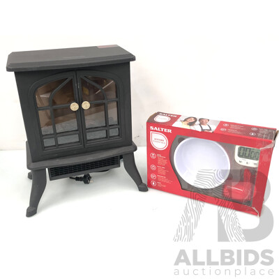 Click Flame Effect Electric Heater and Salter Kitchen Essentials Scale Set - New