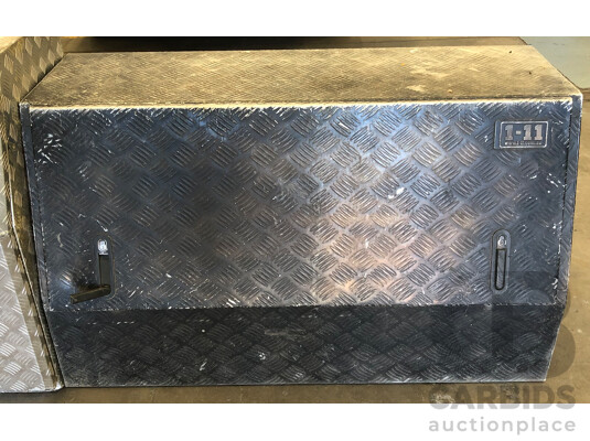 Two Aluminium Checkerplate Ute Toolboxes and Galvanised Metal Toolbox