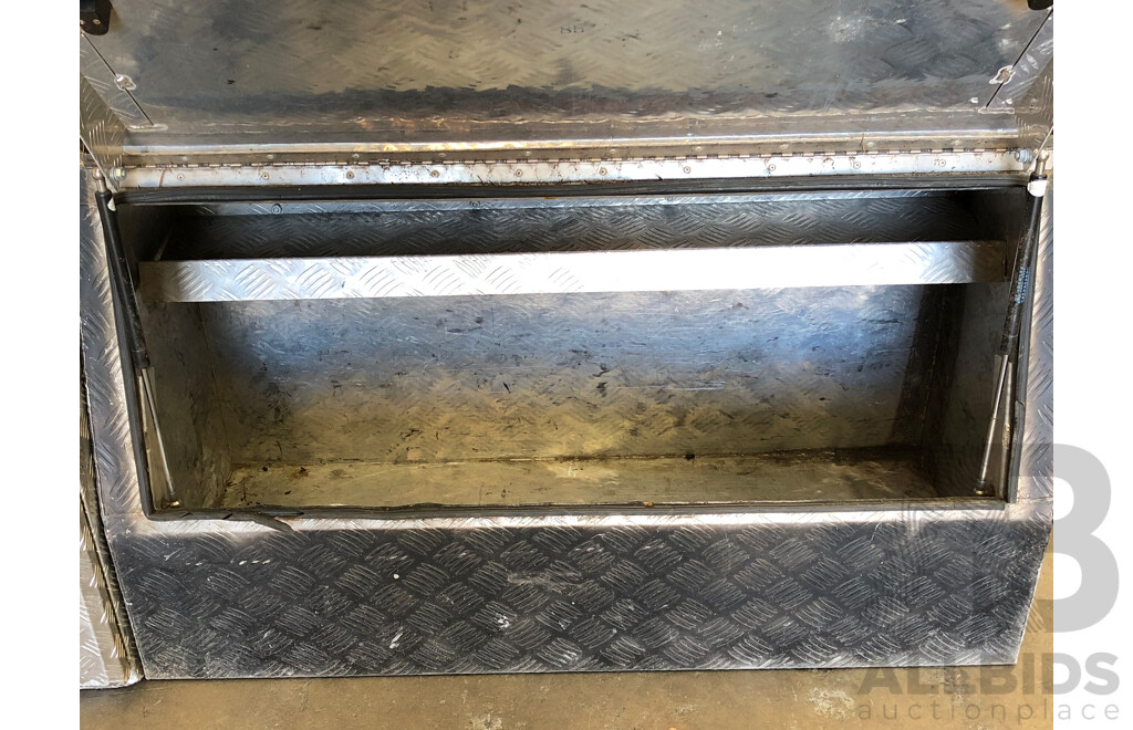 Two Aluminium Checkerplate Ute Toolboxes and Galvanised Metal Toolbox
