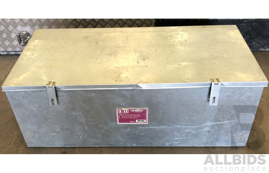 Two Aluminium Checkerplate Ute Toolboxes and Galvanised Metal Toolbox
