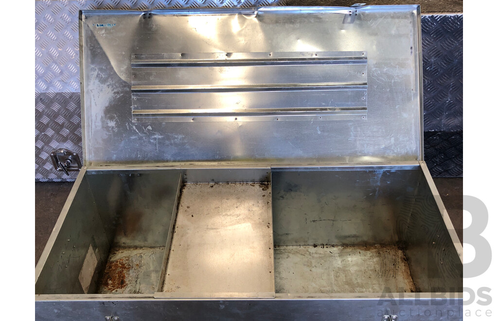 Two Aluminium Checkerplate Ute Toolboxes and Galvanised Metal Toolbox