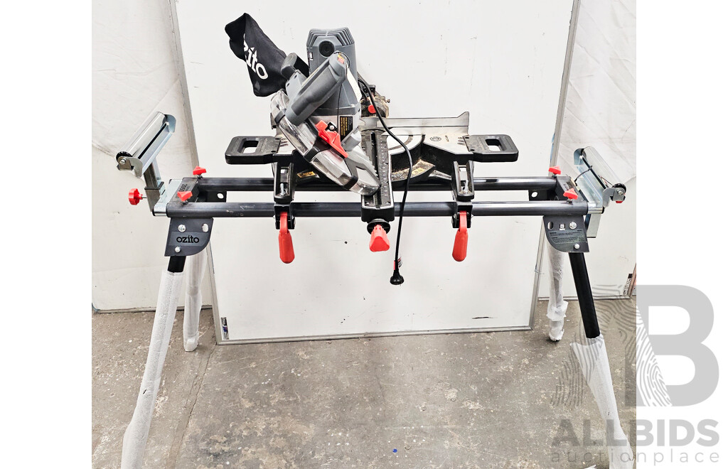 Ozito (SCMS-2125) 10-Inch Corded Double Bevel Sliding Mitre Saw W/ Mitre Saw Stand