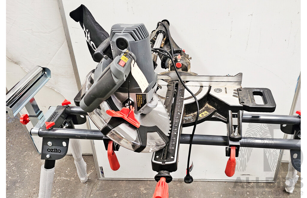 Ozito (SCMS-2125) 10-Inch Corded Double Bevel Sliding Mitre Saw W/ Mitre Saw Stand