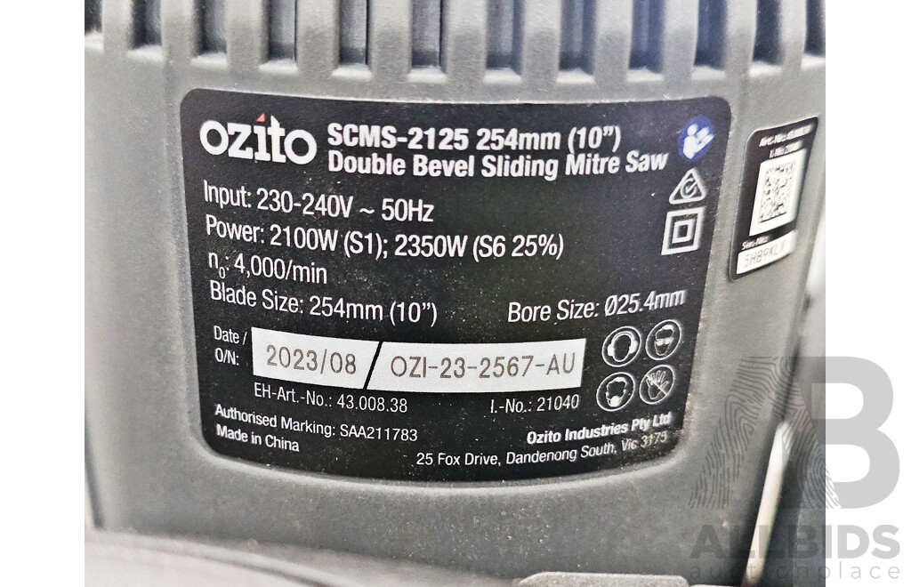 Ozito (SCMS-2125) 10-Inch Corded Double Bevel Sliding Mitre Saw W/ Mitre Saw Stand