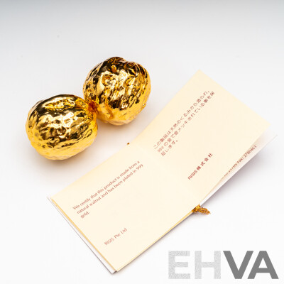 RISIS Natural Walnuts Plated in 999 Gold for Palm Exercises - Lot of 2