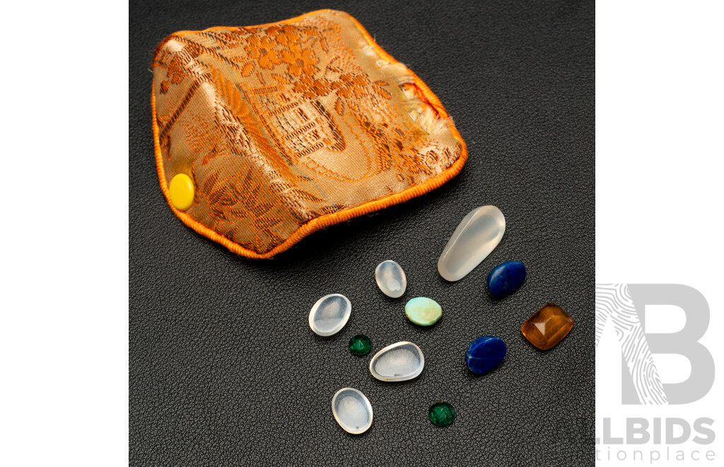 Collection of Gemstones Including Moonstone, Lapis Lazuli and Turquoise Cabochons