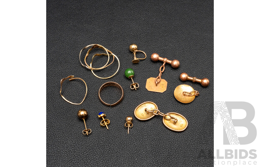 Scrap Gold, Mixed 9/15ct Vintage & Antique Pieces, 16.24 Grams