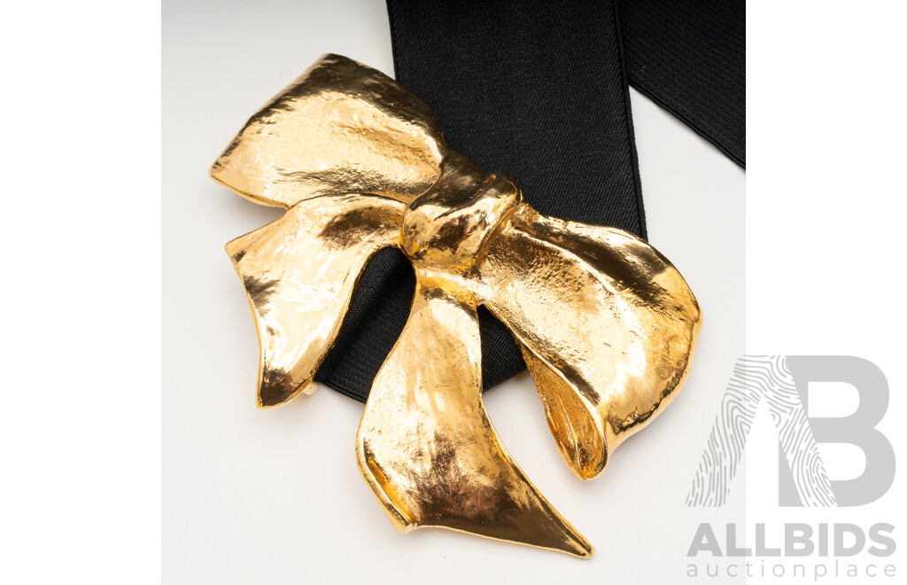 Large Gold Plated Bow Tie Belt Buckle and Wide Strap