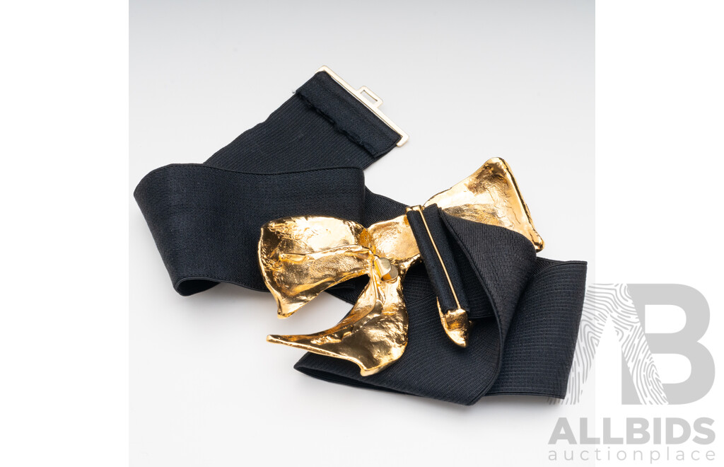 Large Gold Plated Bow Tie Belt Buckle and Wide Strap