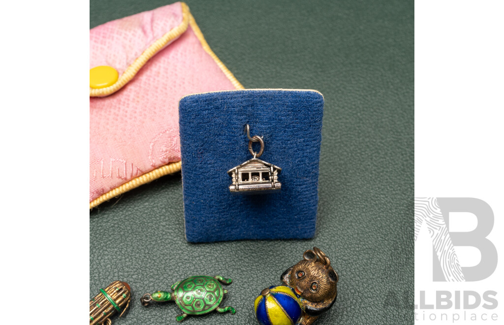 Collection of (13) Travel Trinket Charms, Including Sterling Silver, Enamel & Carved Finishes, Asian Themed
