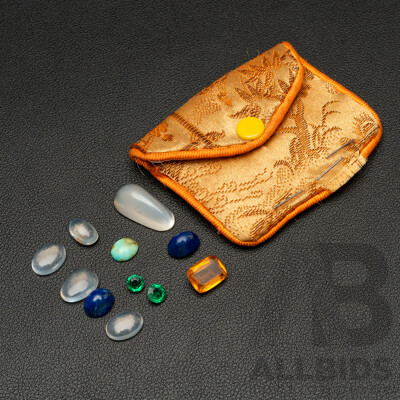 Collection of Gemstones Including Moonstone, Lapis Lazuli and Turquoise Cabochons