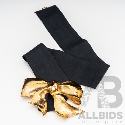 Large Gold Plated Bow Tie Belt Buckle and Wide Strap