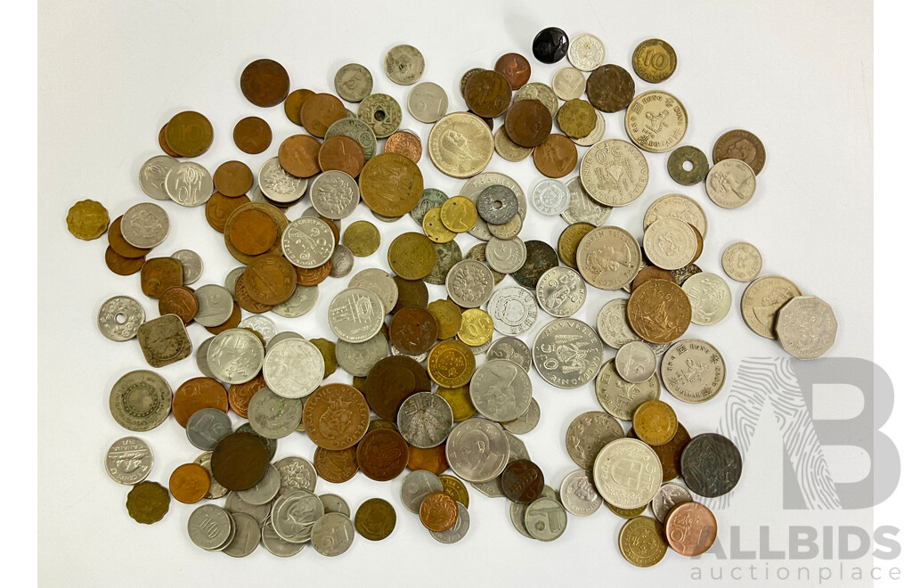 Collection of Antique and Vintage International Coins Including France, Malaysia, Hong Kong, Croatia, Borneo, New Caledonia, Germany, India, New Zealand - Approximately 860 Grams