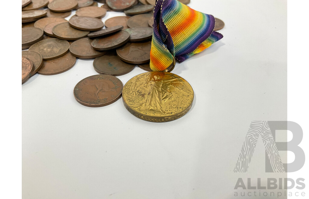 Collection of Australian Half Pennies, Examples Spanning 1914 to 1963, One and Two Cent Coins Spanning 1966 to 1989 with WW1 Medal - Great War for Civilisation 1914-1919