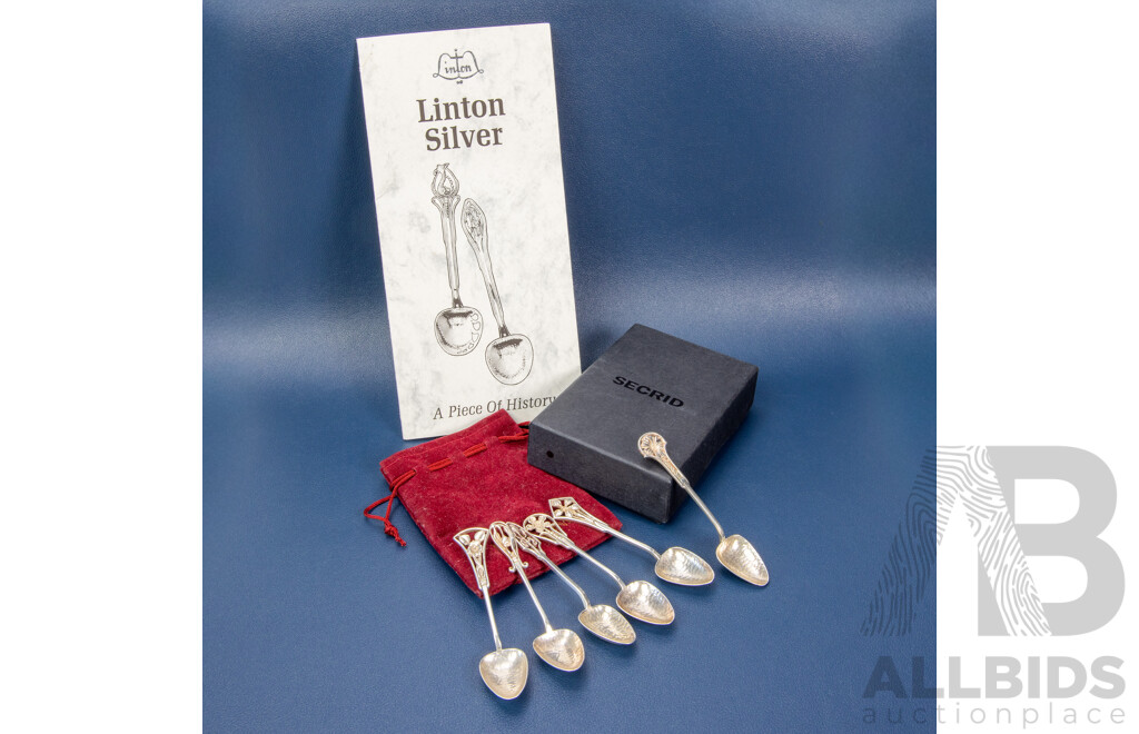Six Linton Silver Spoons, Gumnut, Banksia, Geralton Wax, Donkey Orchid .925