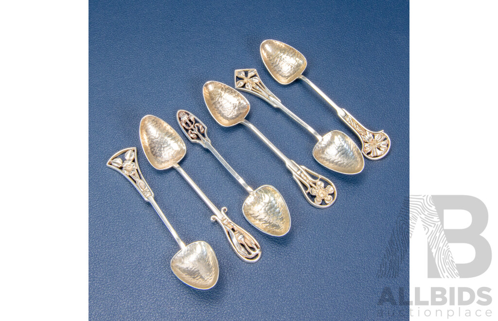Six Linton Silver Spoons, Gumnut, Banksia, Geralton Wax, Donkey Orchid .925