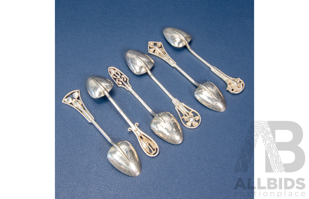 Six Linton Silver Spoons, Gumnut, Banksia, Geralton Wax, Donkey Orchid .925