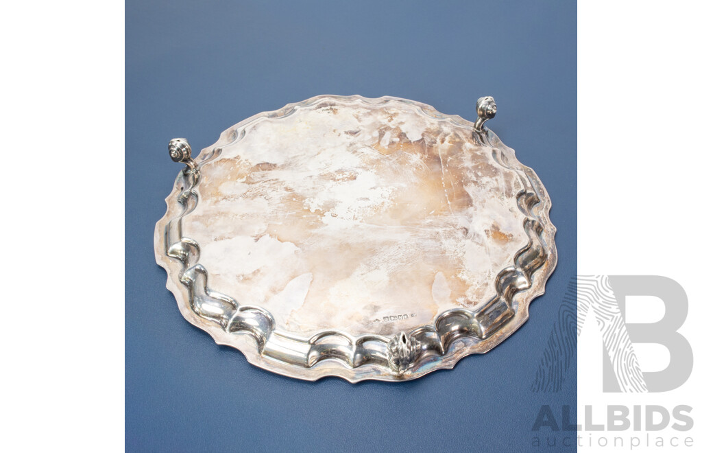 Antique Silver Scroll Footed Serving Tray, John Harrison & Co, Sheffield, 1880