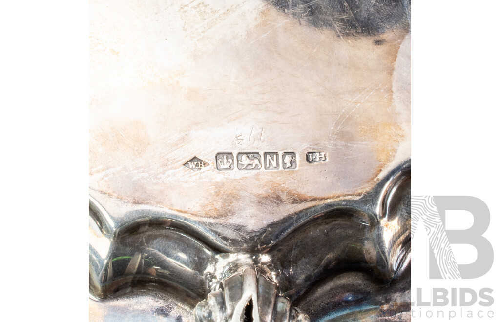 Antique Silver Scroll Footed Serving Tray, John Harrison & Co, Sheffield, 1880