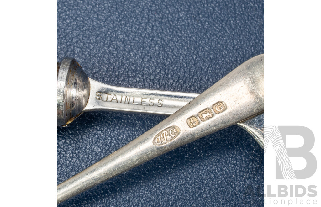 Vintage Silver Plate Hardy Brothers Condiment Set with Silver Spoon, Arthur Price & Co Ltd, Birmingham, 1931 and Silver Handle Fork