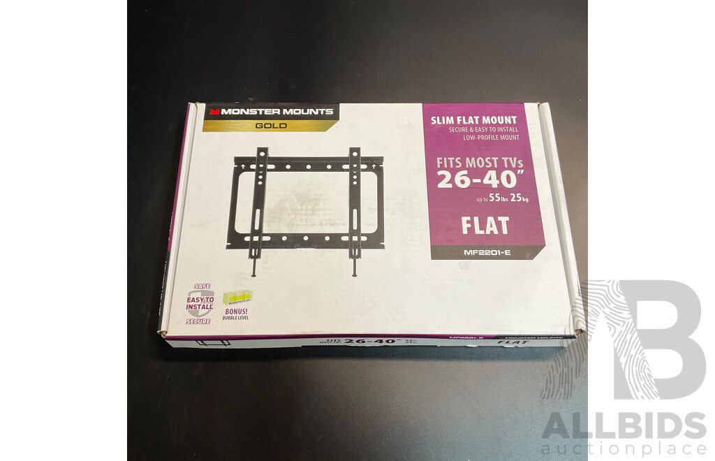 MONSTER MF2201E Small Flat Mount (suits 26''-4'0'' TVs) - Black