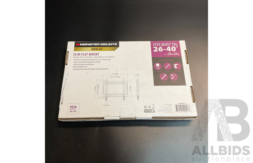 MONSTER MF2201E Small Flat Mount (suits 26''-4'0'' TVs) - Black