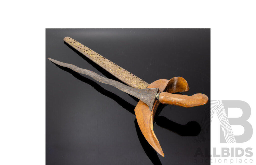 Reproduction Timber Handled Kris Dagger with Scabbard - From Indonesia