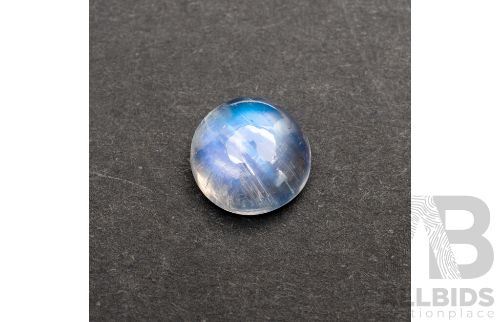 Blue Moonstone, Natural Round Cut Cabochon Gemstone, 2.85ct, Origin Sri Lanka
