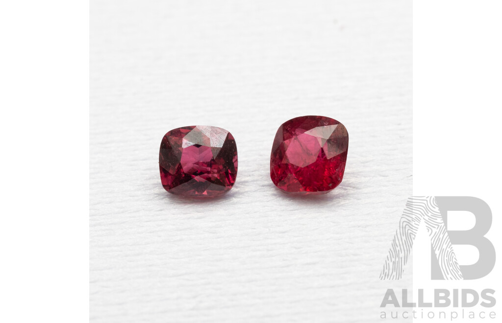1.25ct Pair of Elongated Cushion Cut Red Spinels